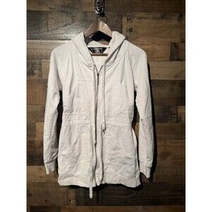 Norma Kamali Hoodie Women's S Drawstring Waist Cotton Blend Ivory Full Zipper